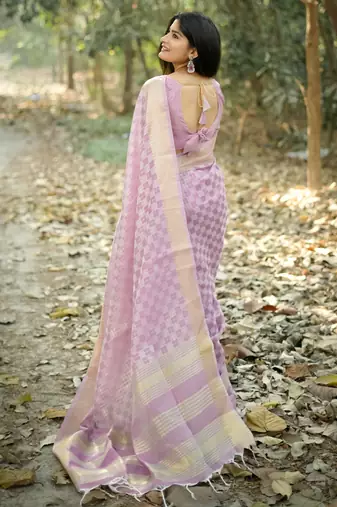 purple solid silk blend saree with blouse