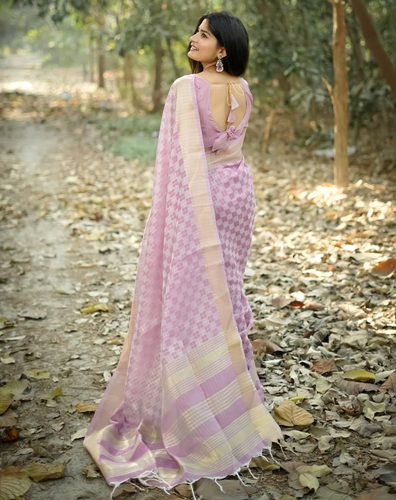 purple solid silk blend saree with blouse