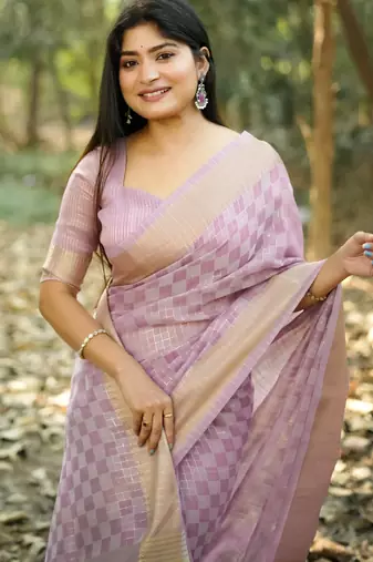 purple solid silk blend saree with blouse