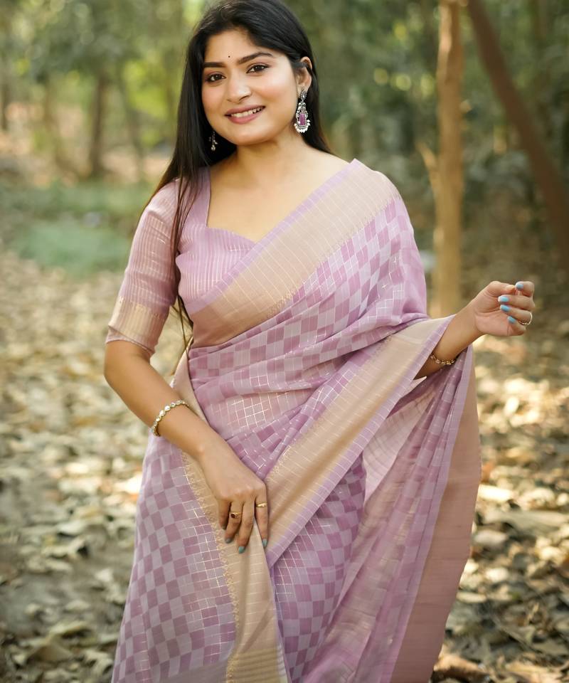 purple solid silk blend saree with blouse