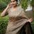 beige solid raw silk blend saree with blouse
