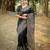 black solid raw silk blend saree with blouse