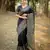 black solid raw silk blend saree with blouse