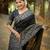 black solid raw silk blend saree with blouse