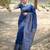 blue solid raw silk blend saree with blouse