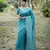 blue solid raw silk blend saree with blouse