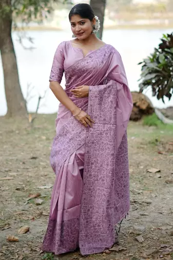 lavender solid raw silk blend saree with blouse