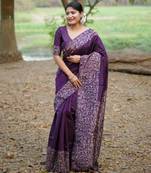 purple solid raw silk blend saree with blouse