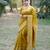yellow solid raw silk blend saree with blouse