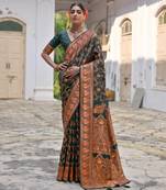 green solid pashimina silk saree with blouse