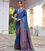 blue solid pashimina silk saree with blouse