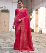 pink solid pashimina silk saree with blouse