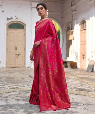 pink solid pashimina silk saree with blouse 2