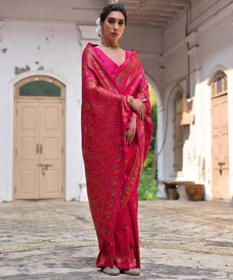 pink solid pashimina silk saree with blouse 3