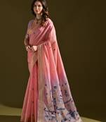 pink solid blended cotton saree with blouse