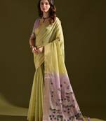 green solid blended cotton saree with blouse