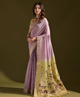 purple solid blended cotton saree with blouse 1