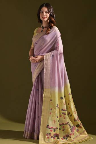 purple solid blended cotton saree with blouse