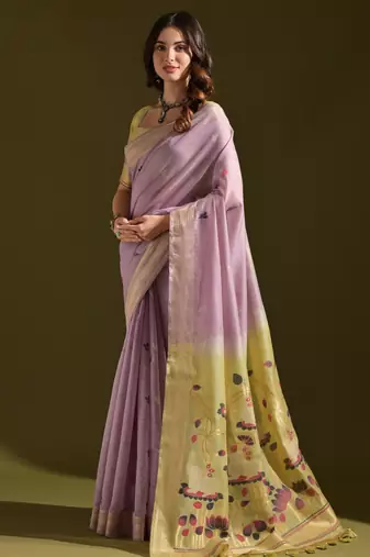purple solid blended cotton saree with blouse