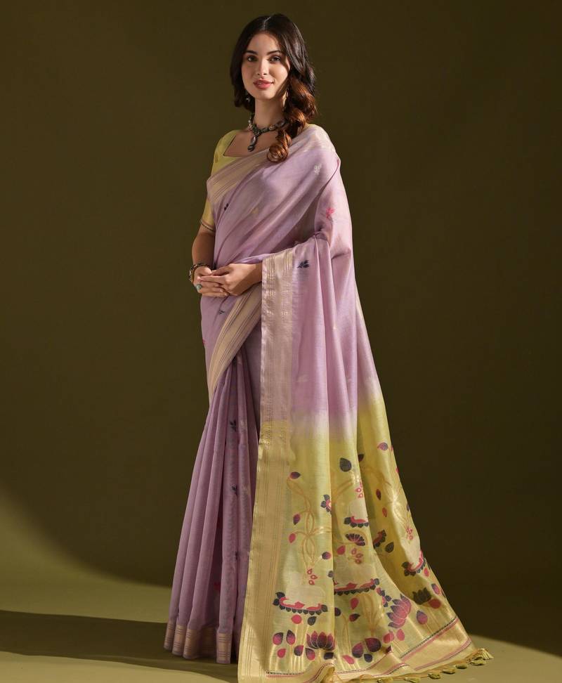 purple solid blended cotton saree with blouse