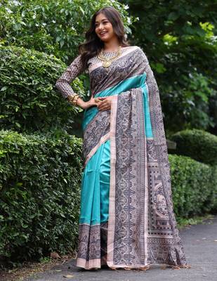 blue solid tussar silk saree with blouse 2