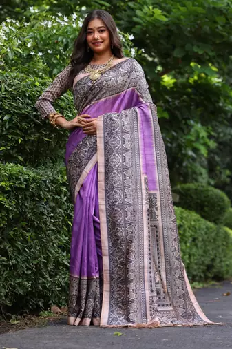 lavender solid tussar silk saree with blouse