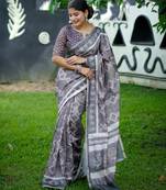 grey solid silk blend saree with blouse