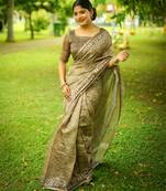olive solid silk blend saree with blouse