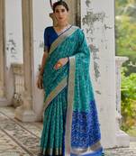 blue solid raw silk blend saree with blouse