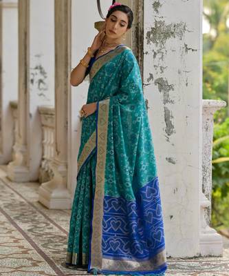 blue solid raw silk blend saree with blouse 3