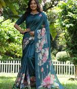 blue solid tussar silk saree with blouse
