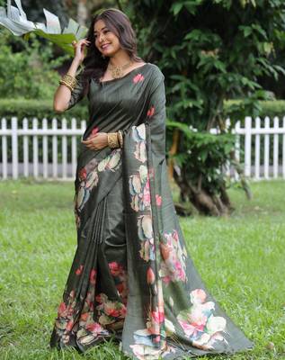 green solid tussar silk saree with blouse 2