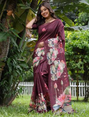 maroon solid tussar silk saree with blouse 2