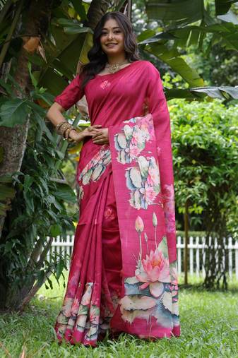 pink solid tussar silk saree with blouse