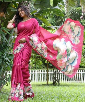 pink solid tussar silk saree with blouse 3