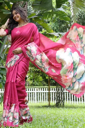pink solid tussar silk saree with blouse