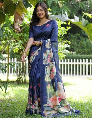 royal blue solid tussar silk saree with blouse 2