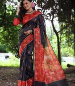 black solid tussar silk saree with blouse