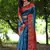 blue solid tussar silk saree with blouse