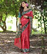red solid tussar silk saree with blouse