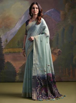 blue solid  saree with blouse 2