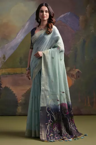 blue solid  saree with blouse