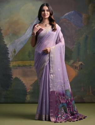 lavender solid  saree with blouse 1