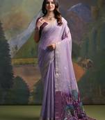 lavender solid  saree with blouse