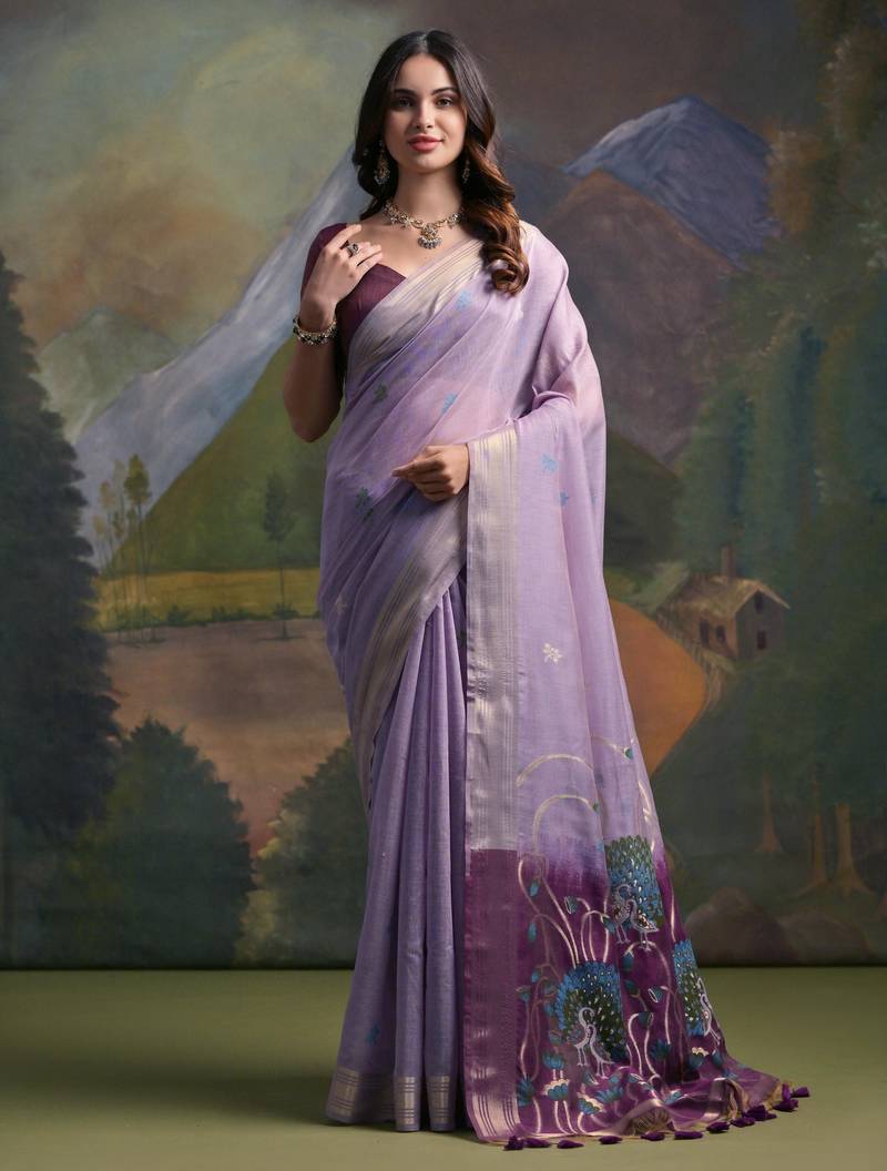 lavender solid  saree with blouse