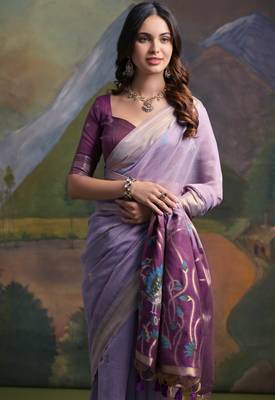 lavender solid  saree with blouse 3