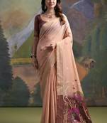 peach solid  saree with blouse