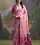 pink solid  saree with blouse