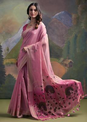 pink solid  saree with blouse 2