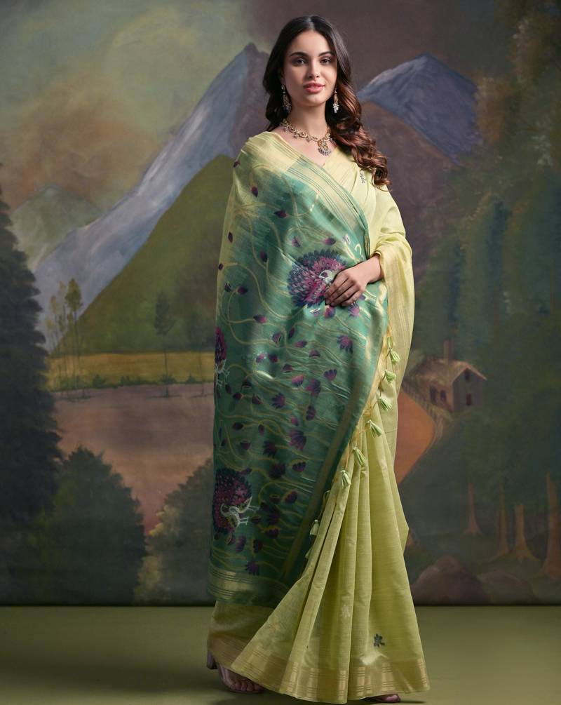 green solid  saree with blouse